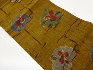 手織り紬丸文に花葉模様織出し名古屋帯